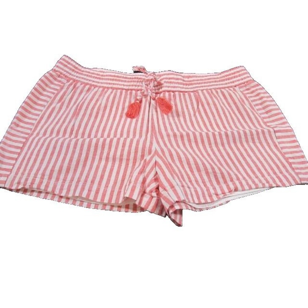 Vineyard Vines Coral Red Stripe Linen Shorts Women’s Size L Lined Drawstring